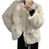 Lambskin coat for women's autumn and winter 2023 new style, thick and loose cotton-padded jacket, casual and fashionable white top Item Picture